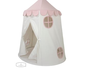 Tower Tent - Pink and White Soft Cotton Canvas with Storage Bags