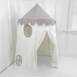 Tower Tent Gray and White Soft Cotton Canvas with Storage Bags image 2