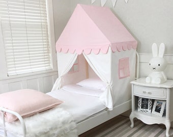 The 'Sweet Dreams' Play House | Bed Canopy | Twin Size | Pink and White Cotton Canvas | Twin Bed Tent |