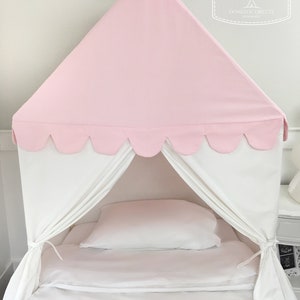 The 'Sweet Dreams' Play House Bed Canopy Twin Size Pink and White Cotton Canvas Twin Bed Tent image 2