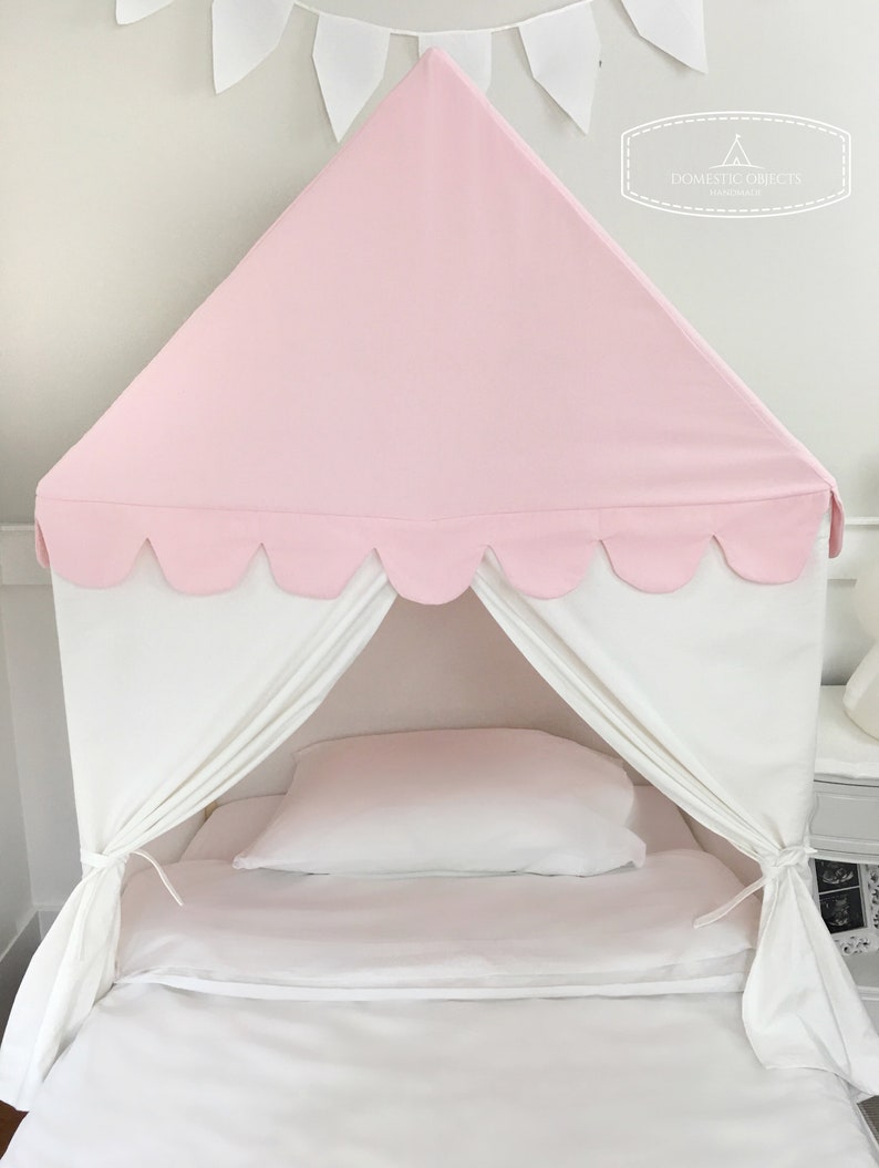 The 'Sweet Dreams' Play House Bed Canopy Twin Size Pink and White Cotton Canvas Twin Bed Tent image 2