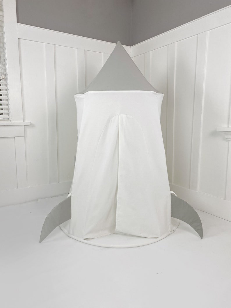 Spaceship Play Tent Gray and White Soft Cotton Canvas with Storage Bags image 4