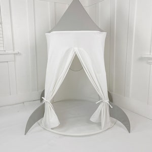 Spaceship Play Tent Gray and White Soft Cotton Canvas with Storage Bags image 2