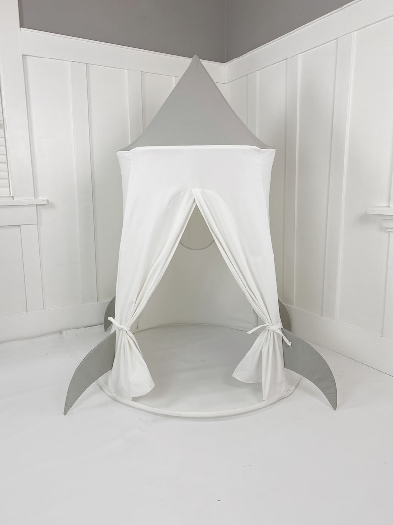 Spaceship Play Tent Gray and White Soft Cotton Canvas with Storage Bags image 2