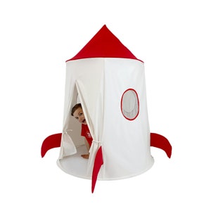 Spaceship Tent - Red and White Soft Cotton Canvas with Storage Bags