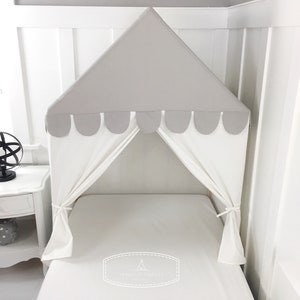 The 'Sweet Dreams' Play House Bed Canopy Twin Size Gray and White Cotton Canvas Twin Bed Tent image 10