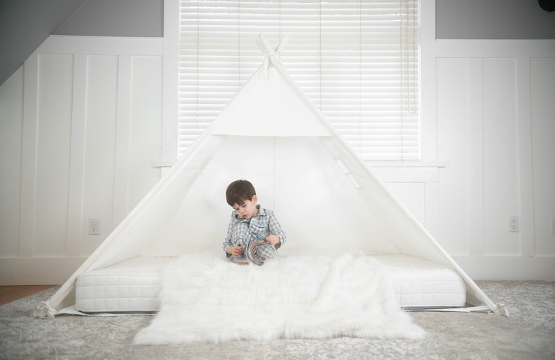 Play Tent Canopy Bed in White Canvas Fits Twin Mattress Etsy