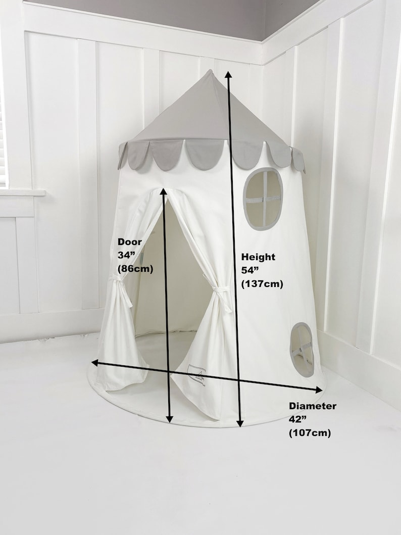 Tower Tent Gray and White Soft Cotton Canvas with Storage Bags image 10