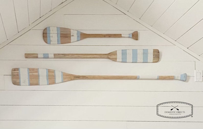 Painted Paddle Decorative Oar Coastal Beach House Wall Art Vintage Inspired Coastal Blue Lake House Decor image 2