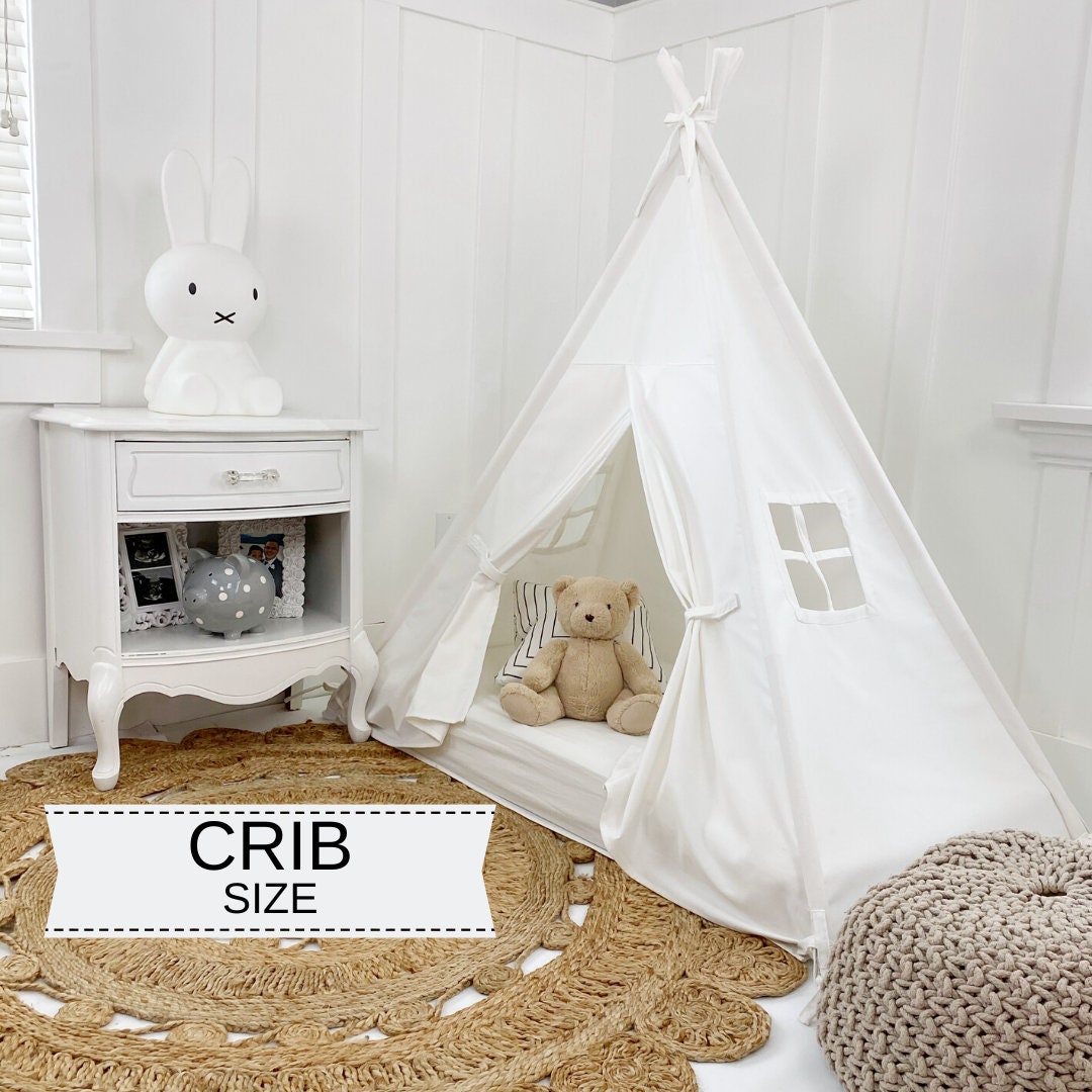 Play Tent Canopy Bed in White Canvas WITH Doors Crib Montessori Floor