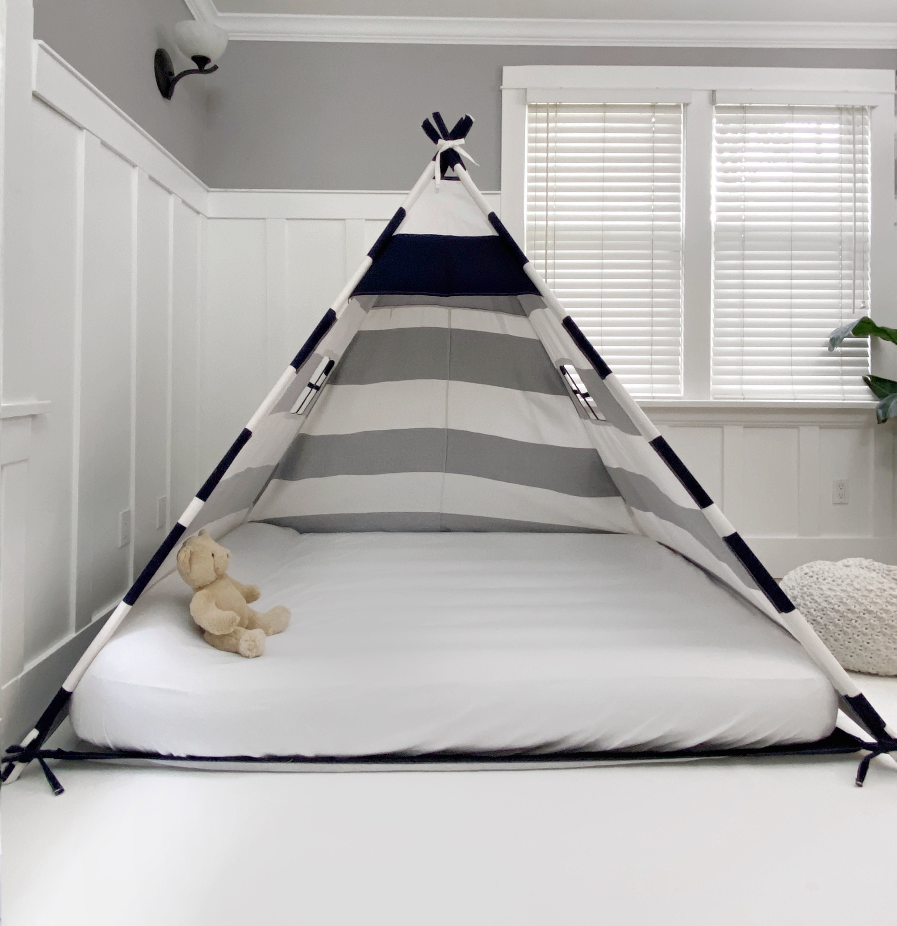Play Tent Canopy Bed in Navy Blue and White Stripe Canvas Etsy Canada