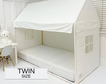 House Bed Canopy | White Canvas | Fits Twin Mattress | Montessori Floor Bed | Toddler Bed | Carry Bag