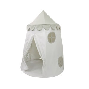 Tower Tent - Warm Gray and White Soft Cotton Canvas with Storage Bags