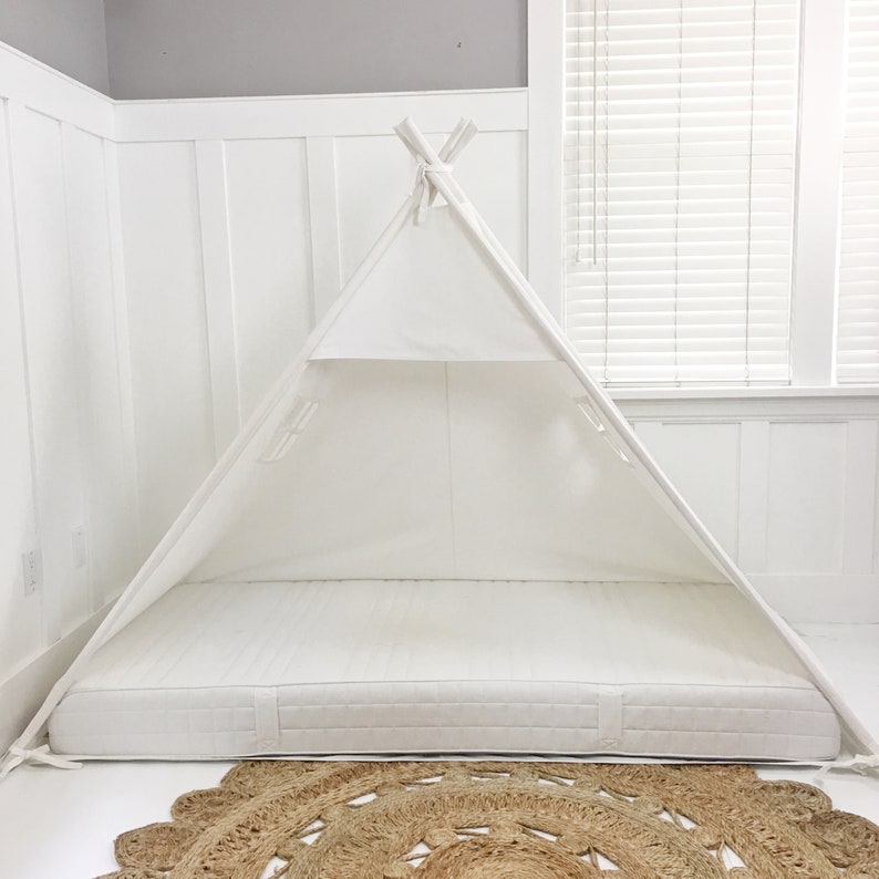 Play Tent Canopy Bed in White Canvas Fits Twin Mattress Etsy