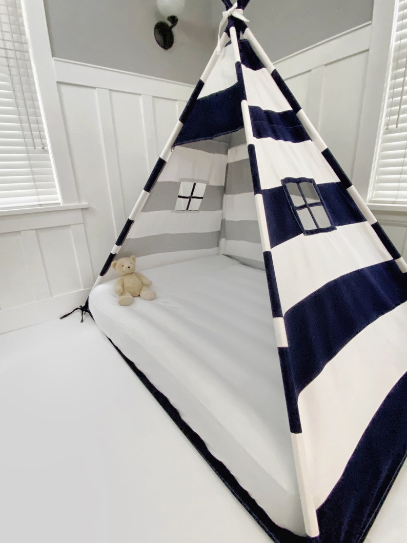 Play Tent Canopy Bed in Navy Blue and White Stripe Canvas Etsy Canada