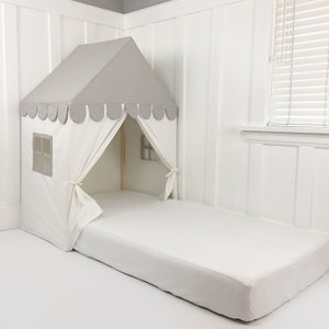 The 'Sweet Dreams' Play House Bed Canopy Twin Size Gray and White Cotton Canvas Twin Bed Tent image 9