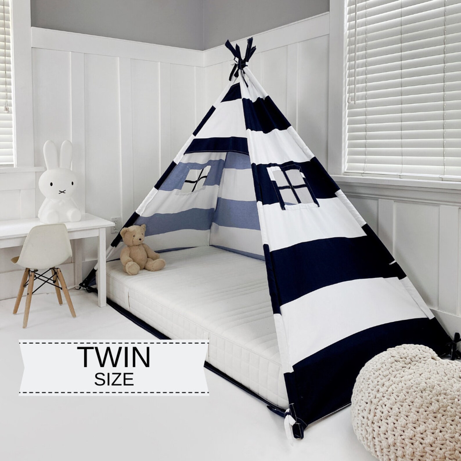 Play Tent Canopy Bed in Navy Blue and White Stripe Twin Etsy