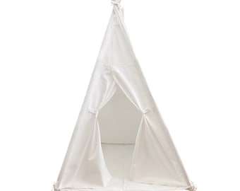 Children's Play Tent Teepee | Handmade for Kids in White Canvas | Two Windows |  Padded Mat | Carry Bag | 3 x 3 ft Size |