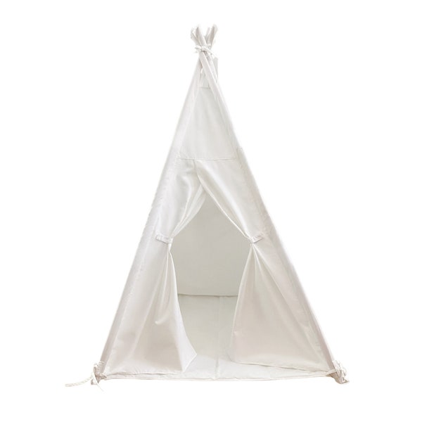 Children's Play Tent Teepee | Handmade for Kids in White Canvas | Two Windows |  Padded Mat | Carry Bag | 3 x 3 ft Size |