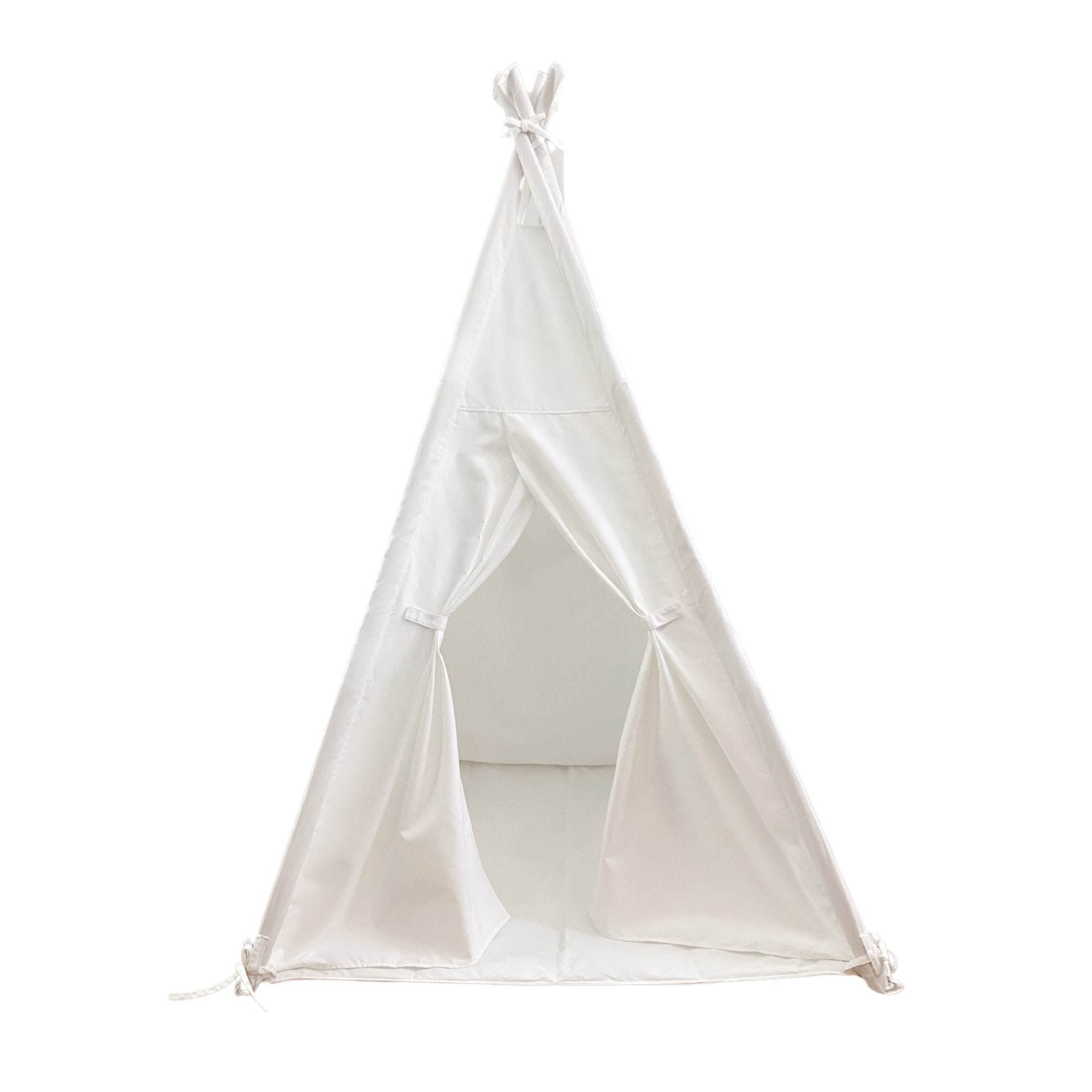 Kids Teepee Tent Children Play Tent 5 ft Raw White Cotton Canvas Four Wooden Poles Thick Cushion Mat LED Light Banner Carry Case Indoor Outdoor Playhouse for Girls and Boys Childrens Room Decor 