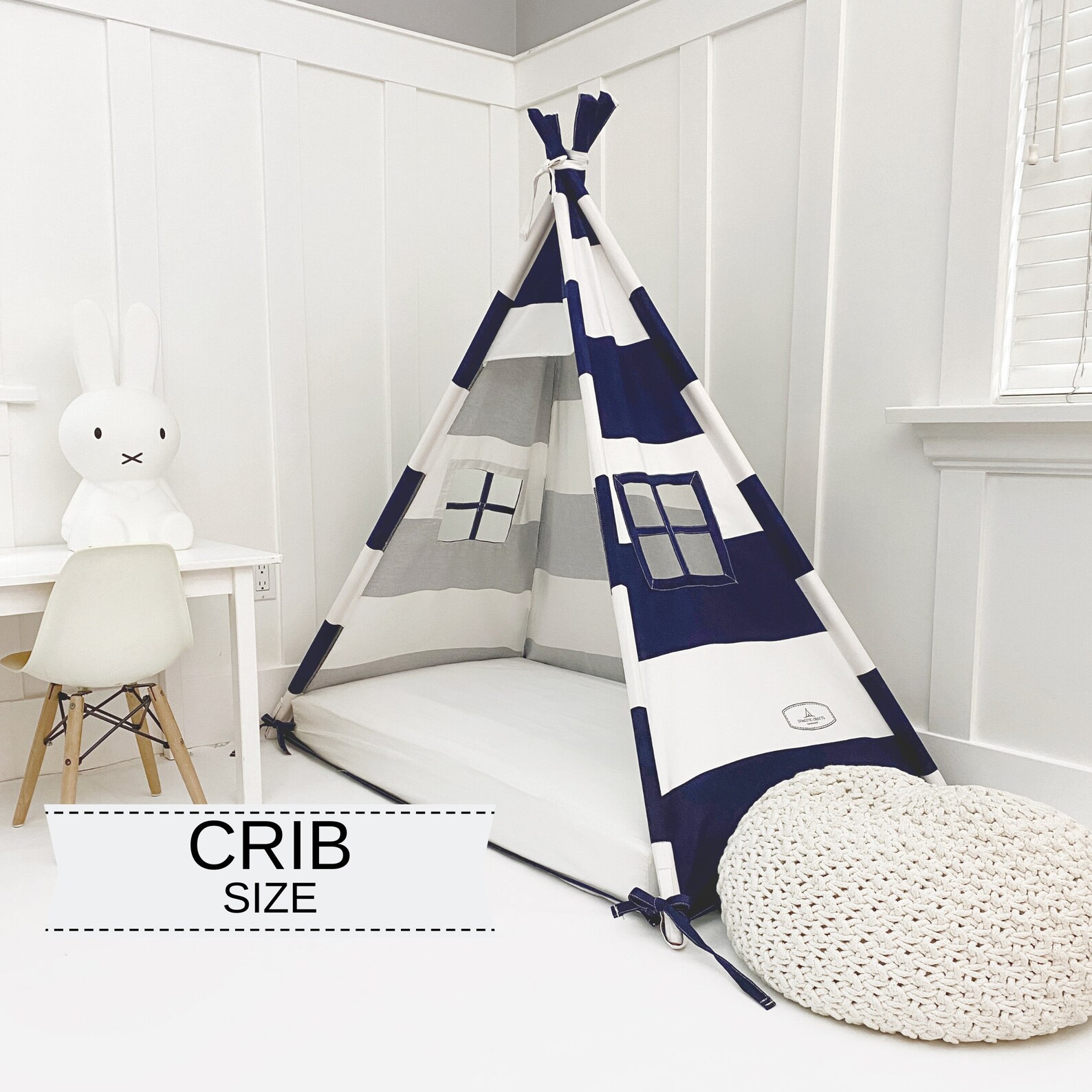 Play Tent Canopy Bed in Navy Blue and White Canvas Crib Etsy