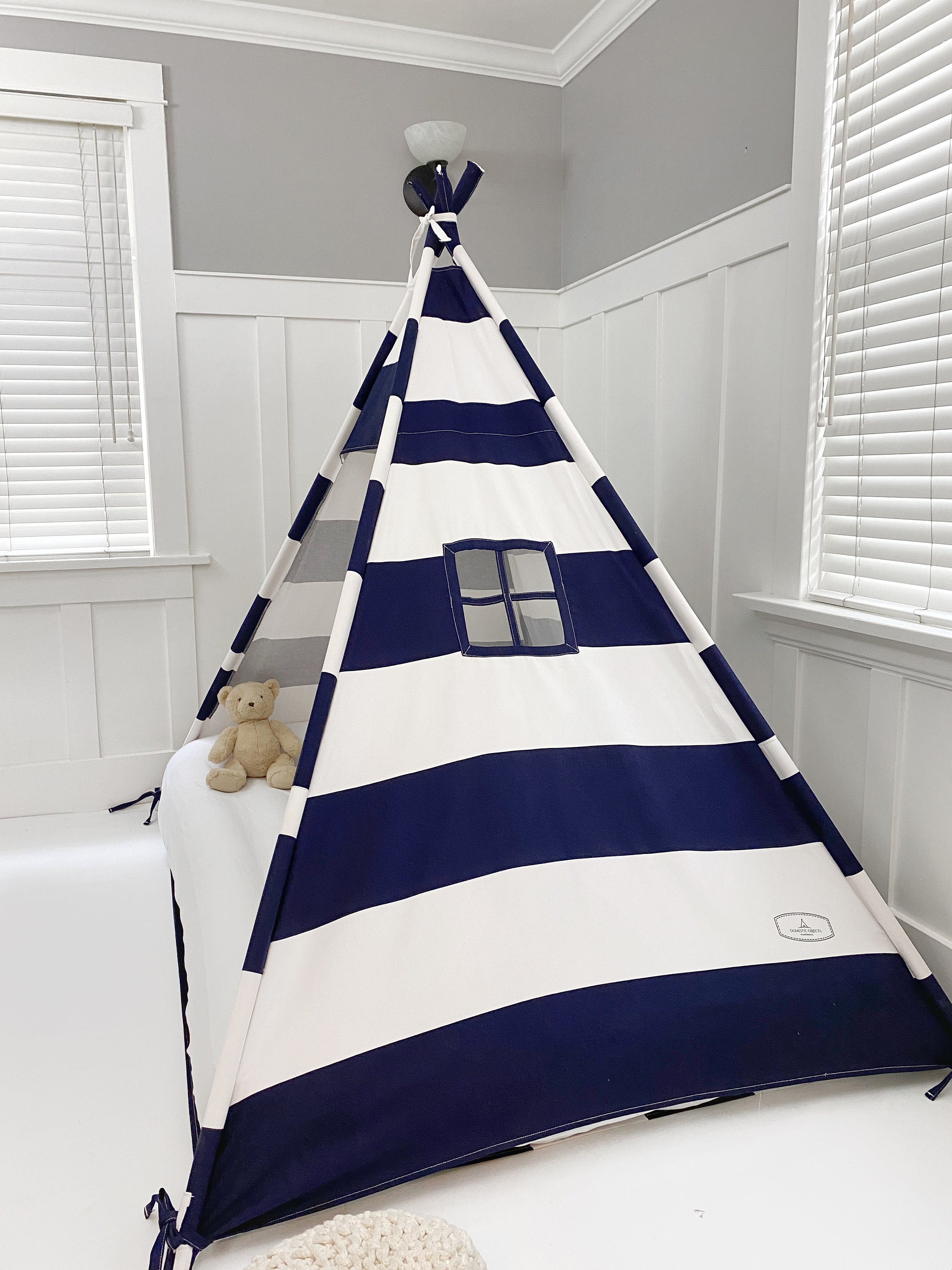 Play Tent Canopy Bed in Navy Blue and White Stripe Canvas Etsy Canada