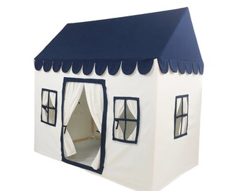 Kids Indoor Playhouse | Navy Blue and White Cotton Canvas | Canvas Carry Bag | Exceptional Quality |