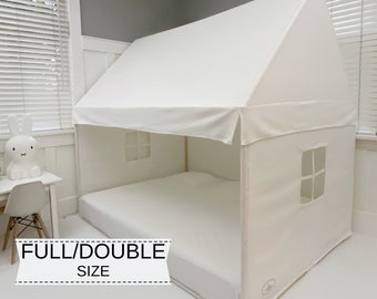 House Bed Canopy | White Canvas | Fits Double / Full Mattress | Montessori Floor Bed | Toddler Bed | Carry Bag