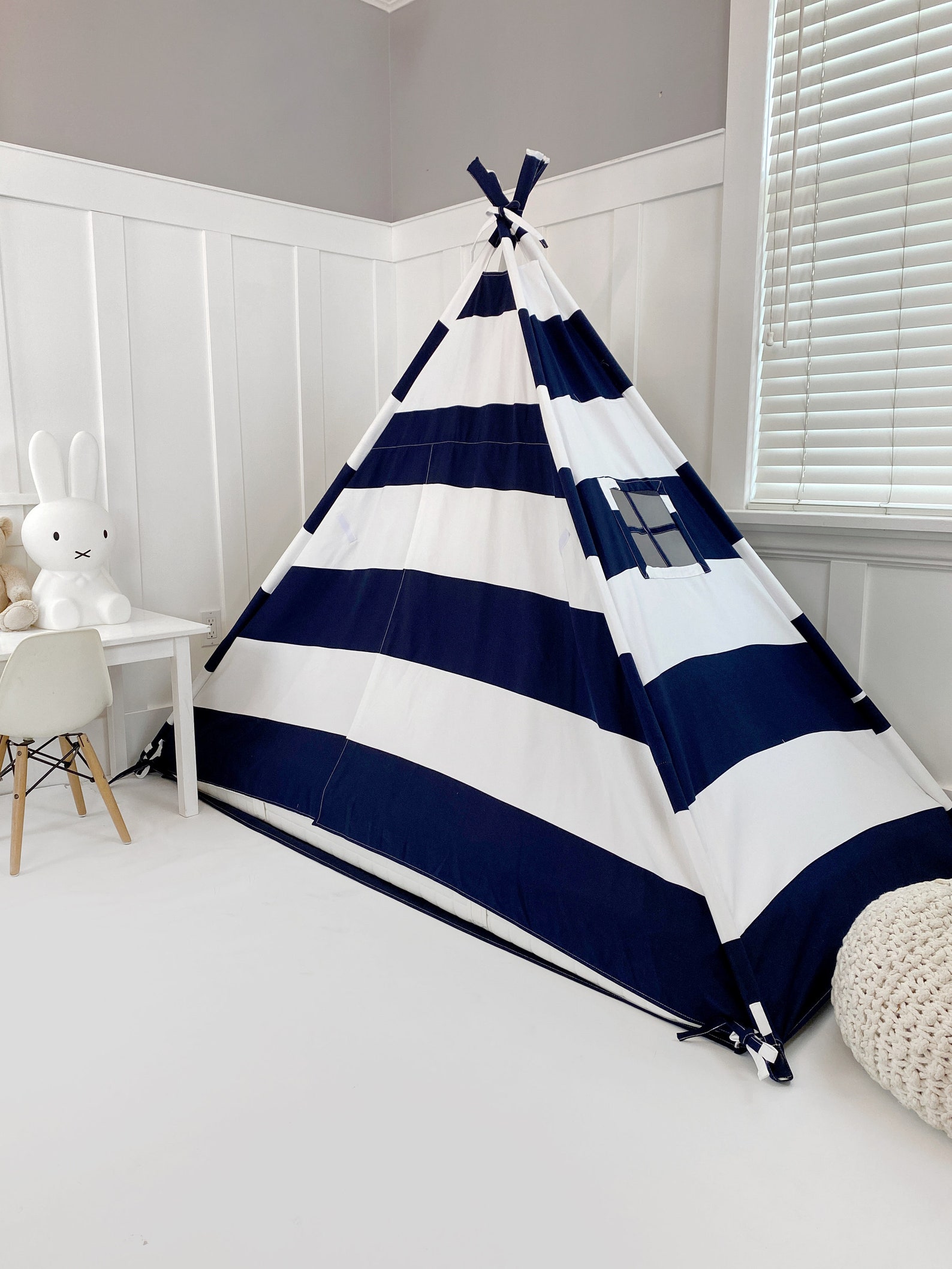 Play Tent Canopy Bed in Navy Blue and White Stripe WITH Doors Etsy