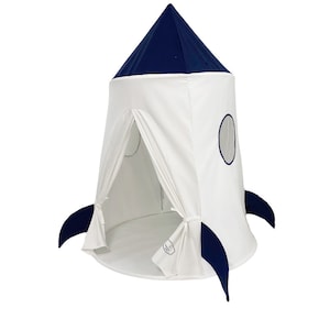 Spaceship Play Tent - Navy Blue and White Soft Cotton Canvas with Storage Bags