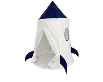 Spaceship Play Tent - Navy Blue and White Soft Cotton Canvas with Storage Bags