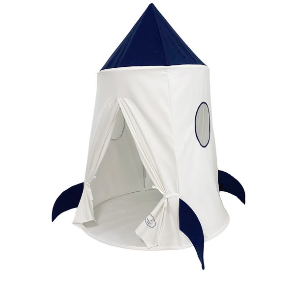 Spaceship Play Tent - Navy Blue and White Soft Cotton Canvas with Storage Bags