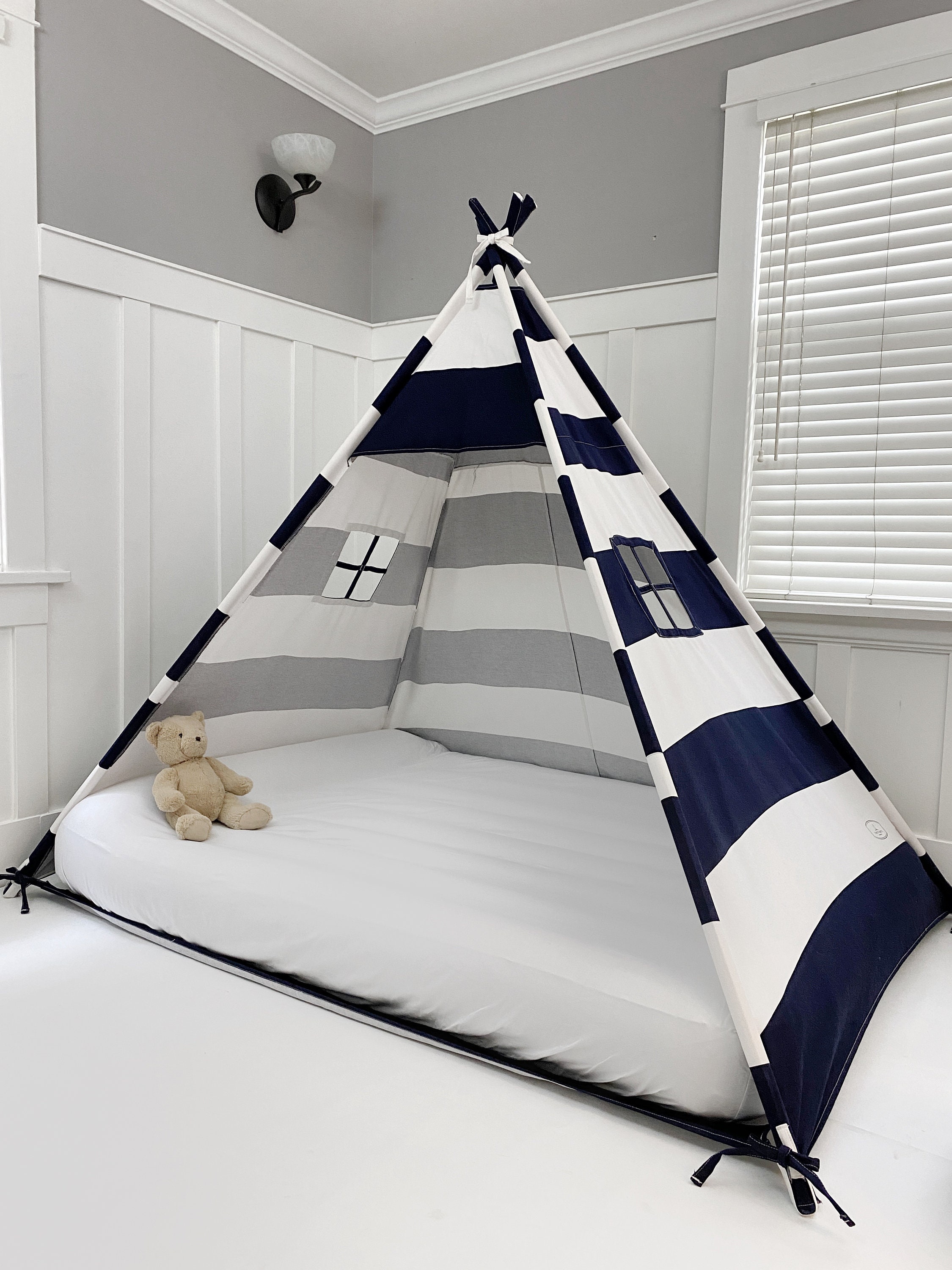 Play Tent Canopy Bed in Navy Blue and White Stripe Canvas Etsy Canada