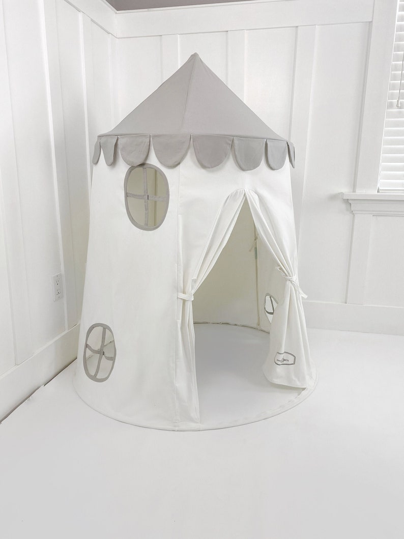 Tower Tent Gray and White Soft Cotton Canvas with Storage Bags image 2