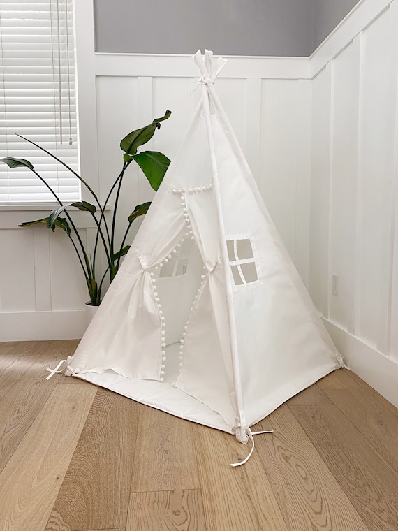 Kids-Teepee-Tent with Lights & Campfire Toy & Carry Case, Natural Cotton  Canvas Toddler Tent - Washable Foldable Teepee Tent for Kids Indoor Tent