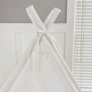 Play Tent Canopy Bed in White Canvas WITH Doors Double/Full With Pom Pom Trim Montessori Floor Bed Tent Bed image 7