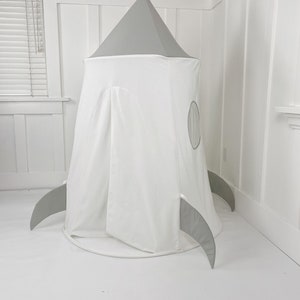 Spaceship Play Tent Gray and White Soft Cotton Canvas with Storage Bags image 3