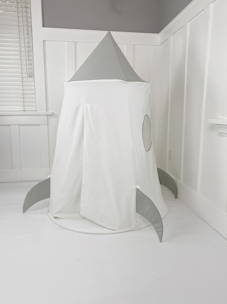 Spaceship Play Tent Gray and White Soft Cotton Canvas with Storage Bags image 3