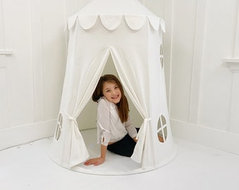 PRE ORDER Tower Tent - White on White Soft Cotton Canvas with Storage Bags