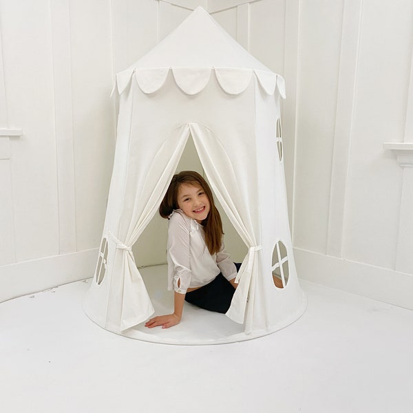 Tower Tent - White on White Soft Cotton Canvas with Storage Bags