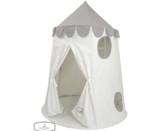 Tower Tent - Gray and White Soft Cotton Canvas with Storage Bags