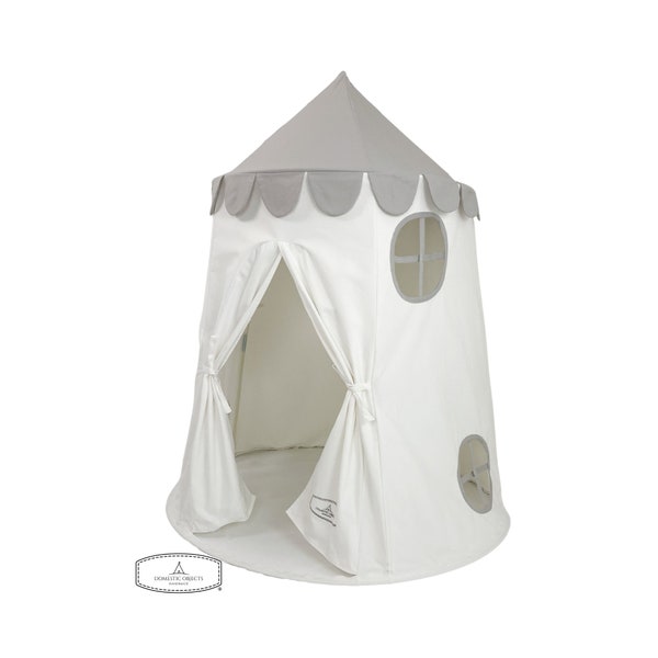 Tower Tent - Gray and White Soft Cotton Canvas with Storage Bags