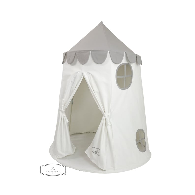 Tower Tent Gray and White Soft Cotton Canvas with Storage Bags image 1