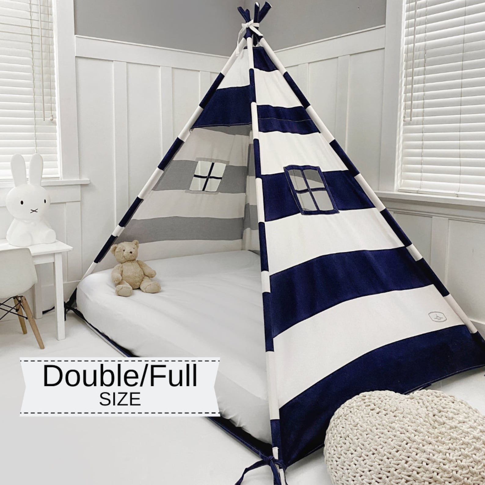 Play Tent Canopy Bed in Navy Blue and White Stripe Canvas Etsy Canada