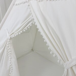 Play Tent Canopy Bed in White Canvas WITH Doors Double/Full With Pom Pom Trim Montessori Floor Bed Tent Bed image 4