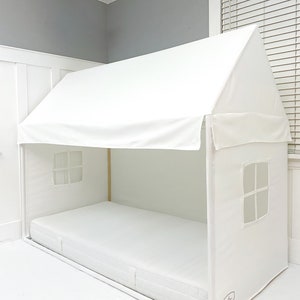 House Bed Canopy White Canvas Fits Twin Mattress Montessori Floor Bed Toddler Bed Carry Bag image 5