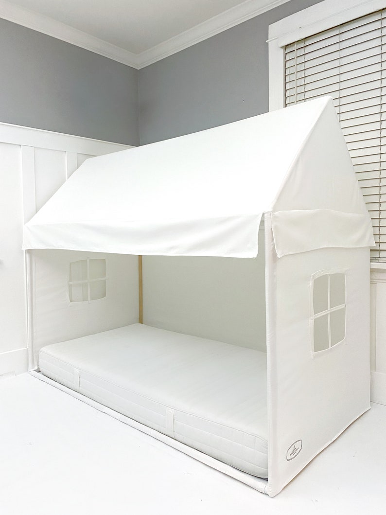 House Bed Canopy White Canvas Fits Twin Mattress Montessori Floor Bed Toddler Bed Carry Bag image 5