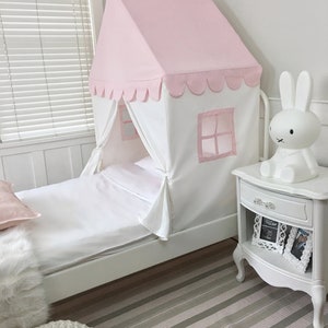 The 'Sweet Dreams' Play House Bed Canopy Twin Size Pink and White Cotton Canvas Twin Bed Tent image 3