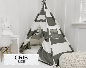 Crib Canopy Tent: Gray and White Stripe Cotton Play Tent