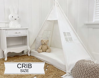 Play Tent Canopy Bed in white Canvas - Crib | Montessori Floor Bed |